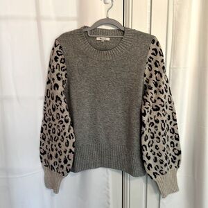 Madewell gray with leopard sleeves sweater